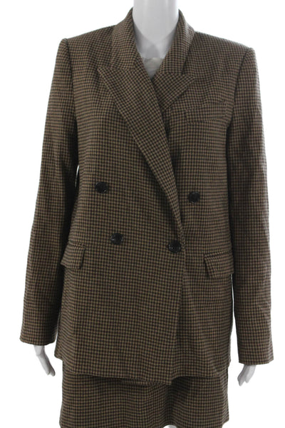 Argent Womens Houndstooth Print Double Breasted Skirt Suit Brown Size 6