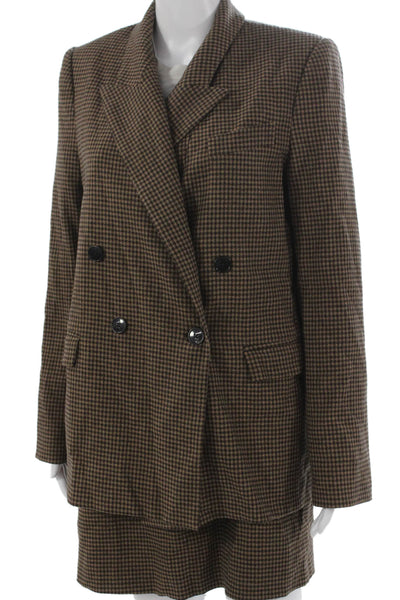 Argent Womens Houndstooth Print Double Breasted Skirt Suit Brown Size 6