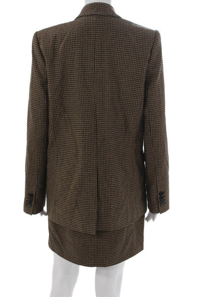 Argent Womens Houndstooth Print Double Breasted Skirt Suit Brown Size 6