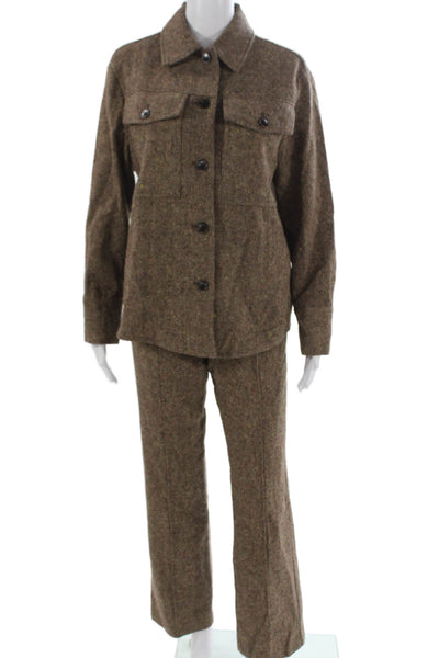 Aligne Womens Button Down Shirt Pleated Pants Set Brown Wool Size Extra Small/0