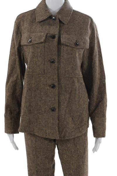 Aligne Womens Button Down Shirt Pleated Pants Set Brown Wool Size Extra Small/0