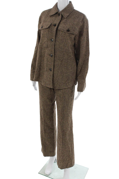 Aligne Womens Button Down Shirt Pleated Pants Set Brown Wool Size Extra Small/0
