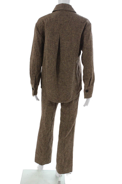 Aligne Womens Button Down Shirt Pleated Pants Set Brown Wool Size Extra Small/0