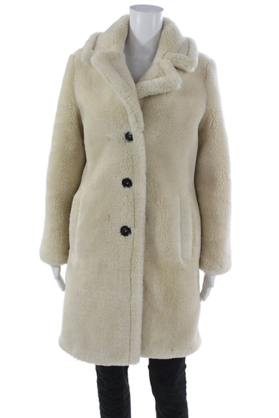 Mango Womens Overcoat Ivory Button Polyester Long Sleeve Size 2XS