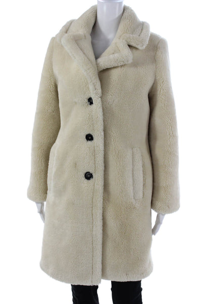 Mango Womens Overcoat Ivory Button Polyester Long Sleeve Size 2XS