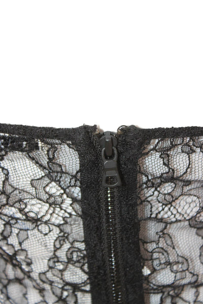 Alice + Olivia Women Cropped Tank Black Sequin Lace Halter Zip Size 4