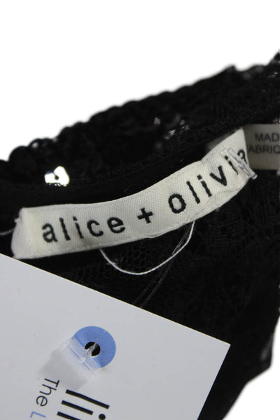 Alice + Olivia Women Cropped Tank Black Sequin Lace Halter Zip Size 4