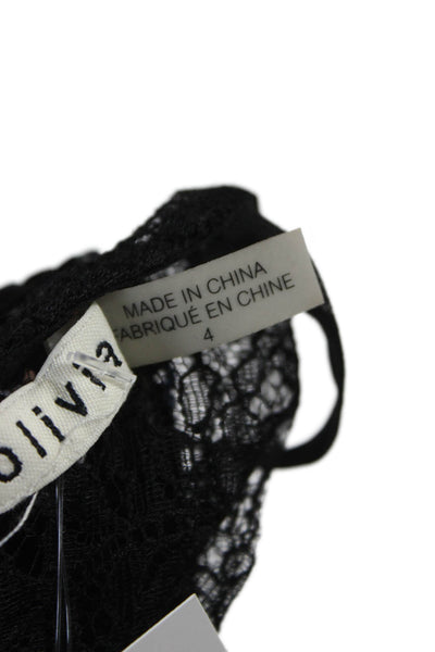 Alice + Olivia Women Cropped Tank Black Sequin Lace Halter Zip Size 4