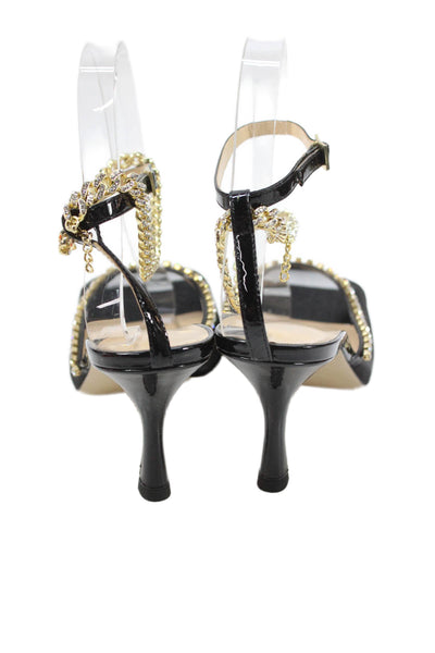 Nalebe Womens Mesh Rhinestoned Square Toe Heels Black Size 7.5