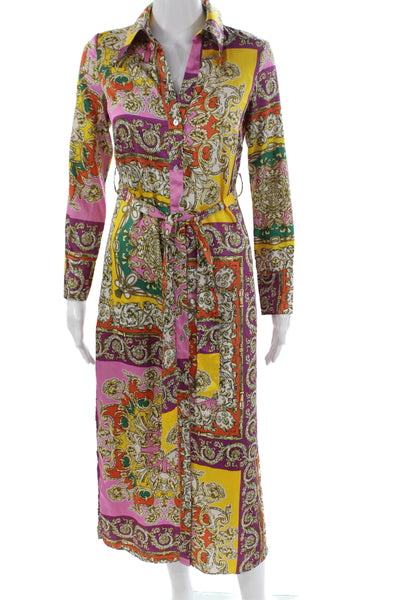 MNG Women Shirt Dress Multicolor Paisley Collared Long Sleeve Polyester Size 0
