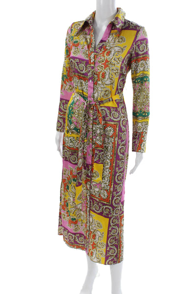 MNG Women Shirt Dress Multicolor Paisley Collared Long Sleeve Polyester Size 0