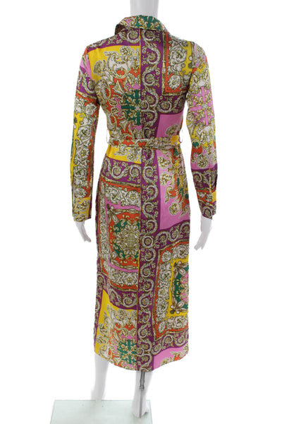MNG Women Shirt Dress Multicolor Paisley Collared Long Sleeve Polyester Size 0
