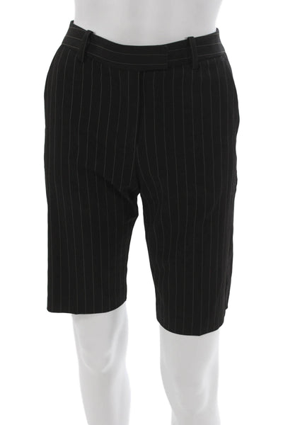 MNG Womens Bermuda Shorts Black Pinstripe Polyester Button Size 2