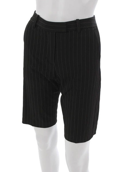 MNG Womens Bermuda Shorts Black Pinstripe Polyester Button Size 2