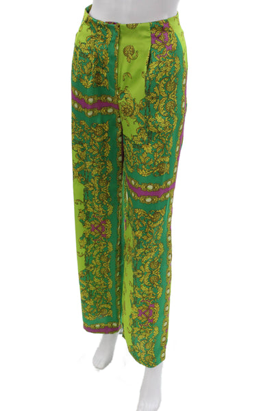 MNG Womens Dress Pants Green Polyester Geometric Button Size 1