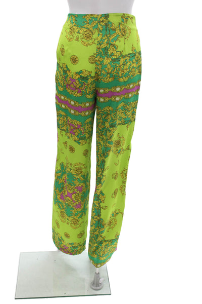 MNG Womens Dress Pants Green Polyester Geometric Button Size 1