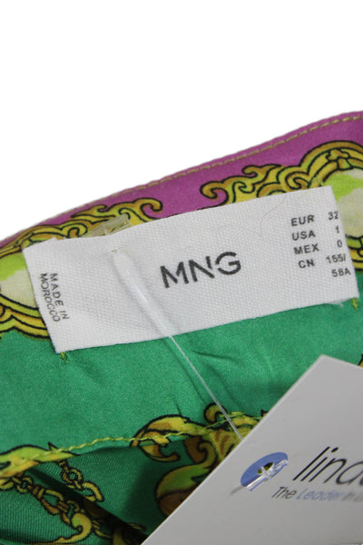 MNG Womens Dress Pants Green Polyester Geometric Button Size 1