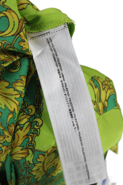 MNG Womens Dress Pants Green Polyester Geometric Button Size 1