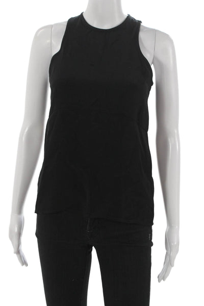 Protagonist Womens Silk High Neck Sleeveless Tank Button Black Size XS