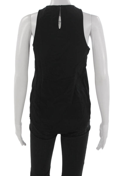 Protagonist Womens Silk High Neck Sleeveless Tank Button Black Size XS