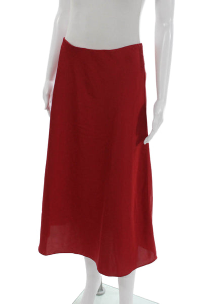 J Crew Womens A-Line Long Red Polyester Skirt Pull On Size S