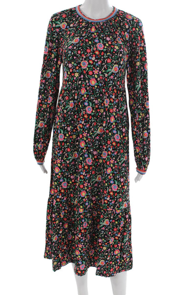 Boden Women A-Line Black Floral Long Sleeve Button Viscose Dress Petite Size 4