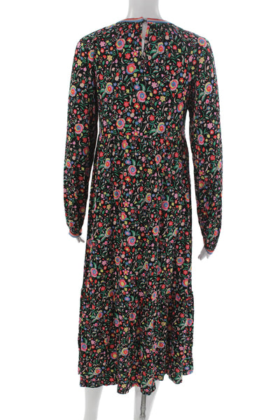 Boden Women A-Line Black Floral Long Sleeve Button Viscose Dress Petite Size 4