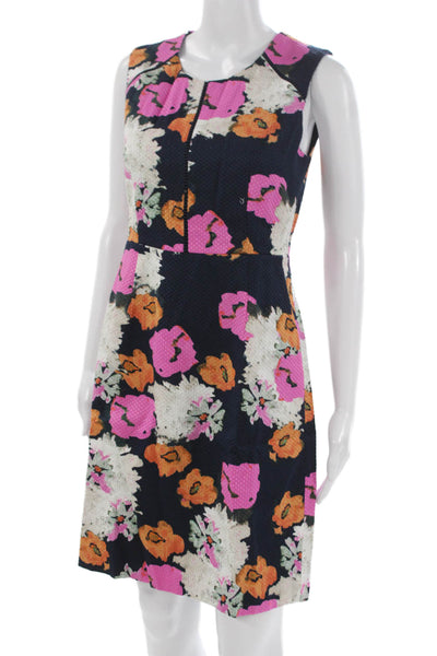 J Crew Women Sheath Dress Multicolor Cotton Sleeveless Roundneck Knee Size 4P