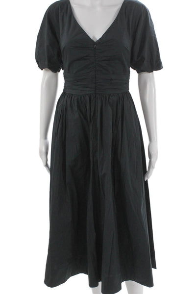 Staud Womens Fit & Flare Black V-Neck Short Sleeve Dress Size 2