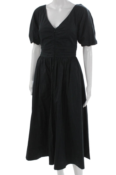 Staud Womens Fit & Flare Black V-Neck Short Sleeve Dress Size 2