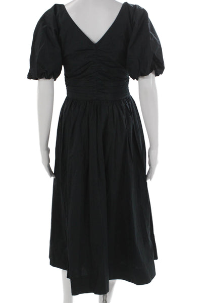 Staud Womens Fit & Flare Black V-Neck Short Sleeve Dress Size 2