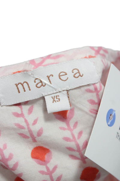 Marea Womens Trapeze Swing Dress Pink V-Neck Cotton 3/4 Sleeve Long Size XS
