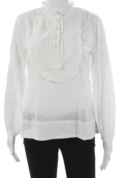 J Crew Womens Floral Cotton Collared Long Sleeve Basic Blouse Size XS