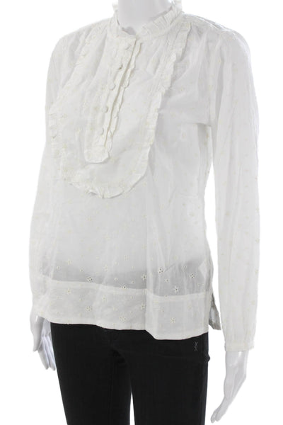 J Crew Womens Floral Cotton Collared Long Sleeve Basic Blouse Size XS