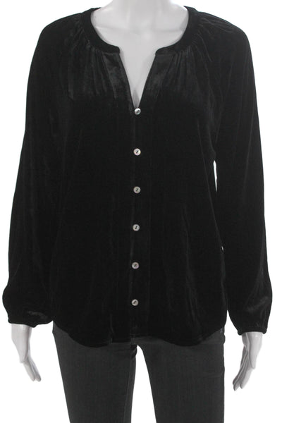 Faherty Women V-Neck Button Viscose Long Sleeve Basic Blouse Black Size S