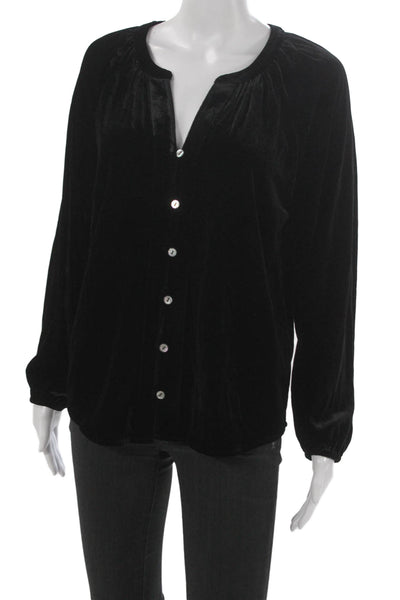 Faherty Women V-Neck Button Viscose Long Sleeve Basic Blouse Black Size S