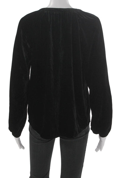 Faherty Women V-Neck Button Viscose Long Sleeve Basic Blouse Black Size S