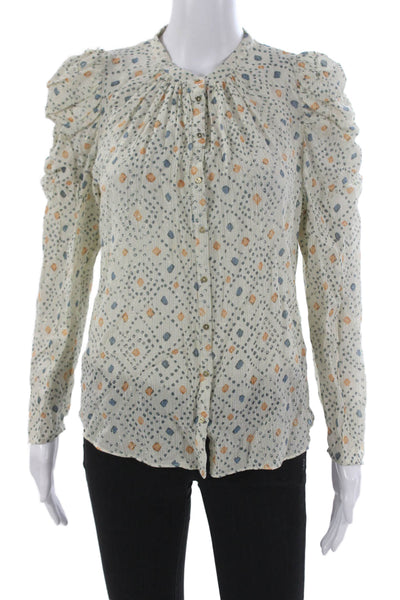 Ulla Johnson Women Collared Geometric Multicolor Blouse Button Closure Size 6