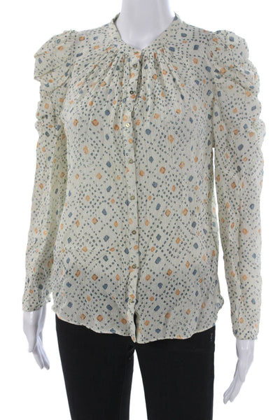 Ulla Johnson Women Collared Geometric Multicolor Blouse Button Closure Size 6