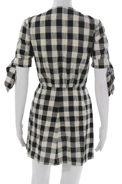 Bec & Bridge Womens Mini Dress Black Gingham Cotton V-Neck Short Sleeve Size 6