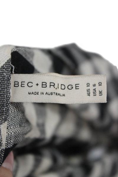 Bec & Bridge Womens Mini Dress Black Gingham Cotton V-Neck Short Sleeve Size 6