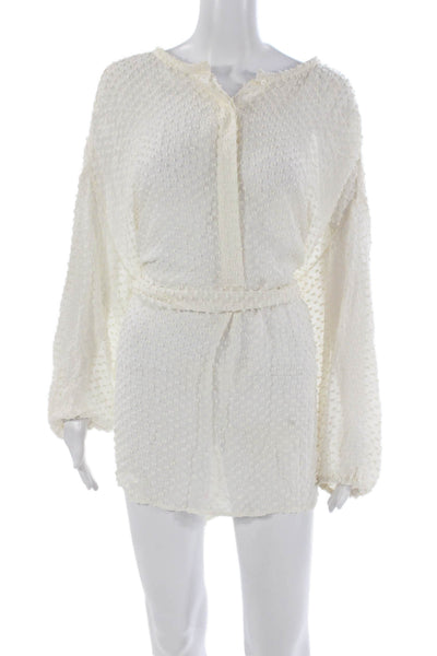 Eres Womens White Silk Dotted Tunic Long Sleeve Button Mini Size M