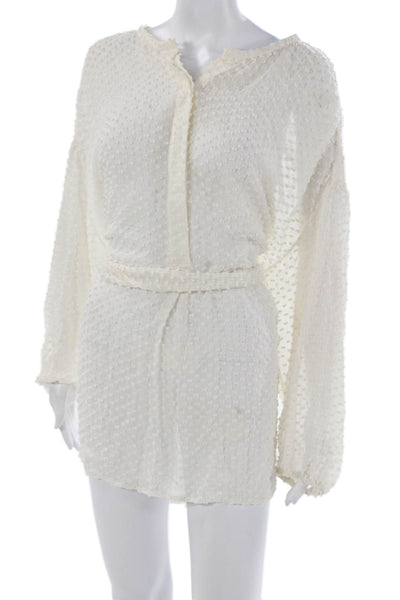 Eres Womens White Silk Dotted Tunic Long Sleeve Button Mini Size M