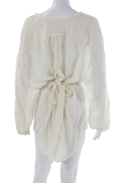 Eres Womens White Silk Dotted Tunic Long Sleeve Button Mini Size M
