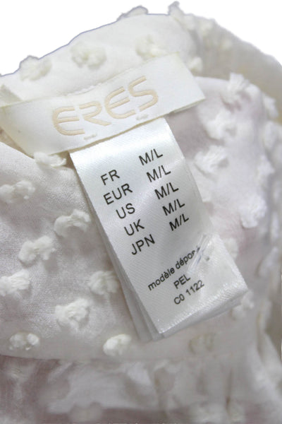 Eres Womens White Silk Dotted Tunic Long Sleeve Button Mini Size M
