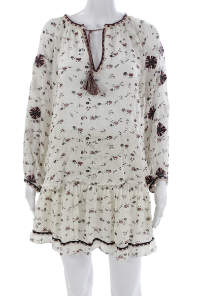 Ulla Johnson Womens Silk Floral Print Blouse A Line Skirt Set White Size 4