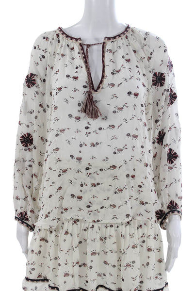 Ulla Johnson Womens Silk Floral Print Blouse A Line Skirt Set White Size 4