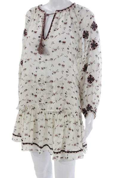 Ulla Johnson Womens Silk Floral Print Blouse A Line Skirt Set White Size 4