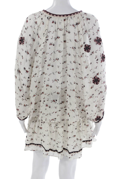 Ulla Johnson Womens Silk Floral Print Blouse A Line Skirt Set White Size 4