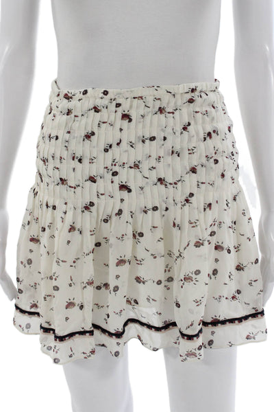 Ulla Johnson Womens Silk Floral Print Blouse A Line Skirt Set White Size 4